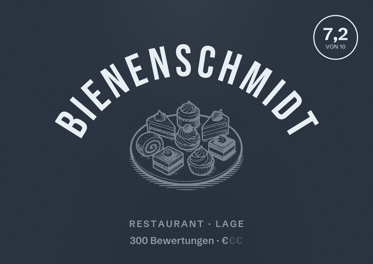 Illustriertes Poster von Bienenschmidt, Restaurant in Lage: Bewertung 7,2 von 10 aus 300 Bewertungen, Preisniveau €