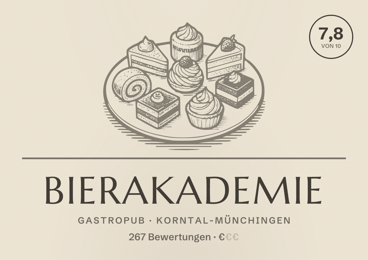 Illustriertes Poster von Bierakademie, Gastropub in Korntal-Münchingen: Bewertung 7,8 von 10 aus 267 Bewertungen, Preisniveau €