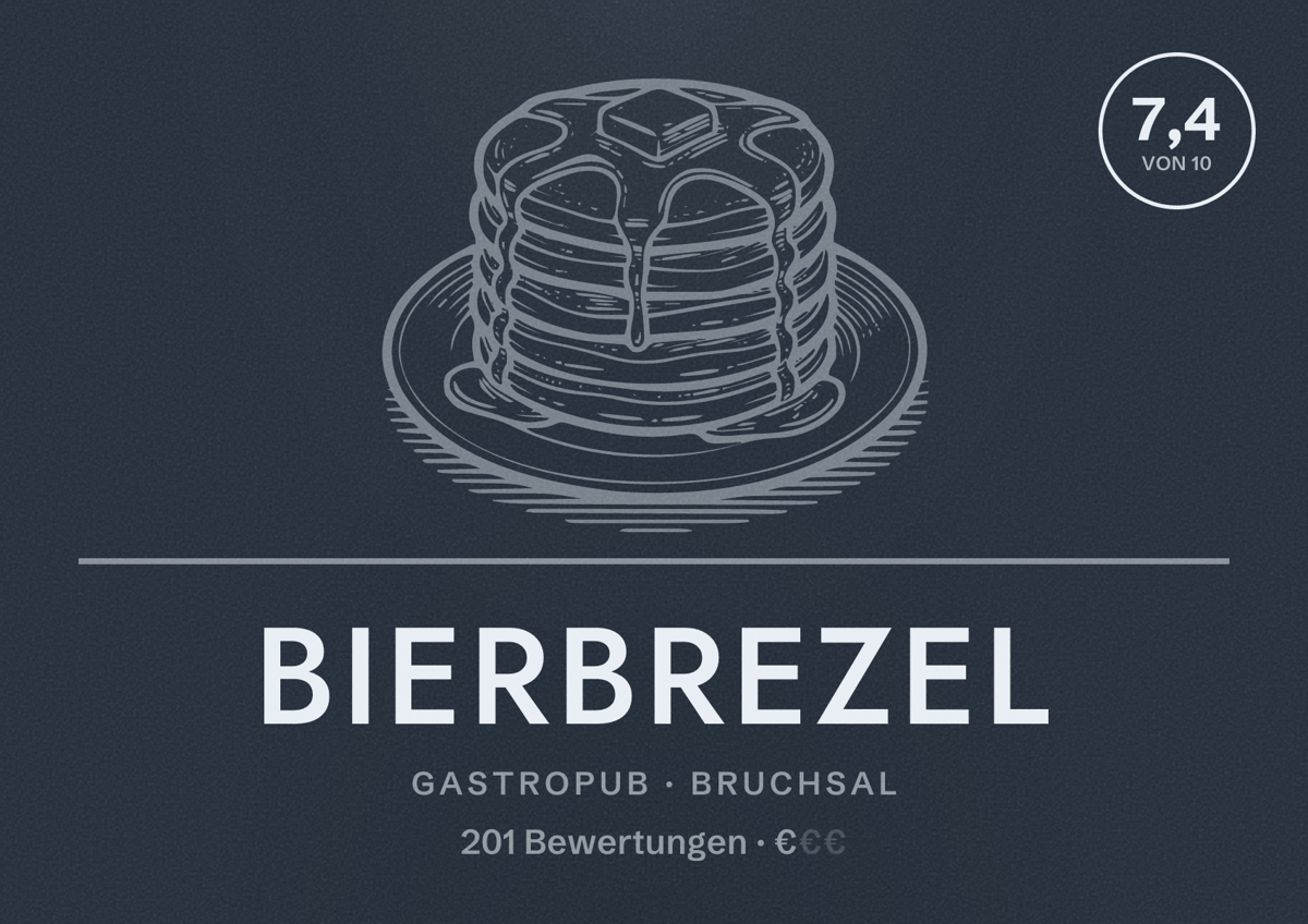 Illustriertes Poster von Bierbrezel, Gastropub in Bruchsal: Bewertung 7,4 von 10 aus 201 Bewertungen, Preisniveau €