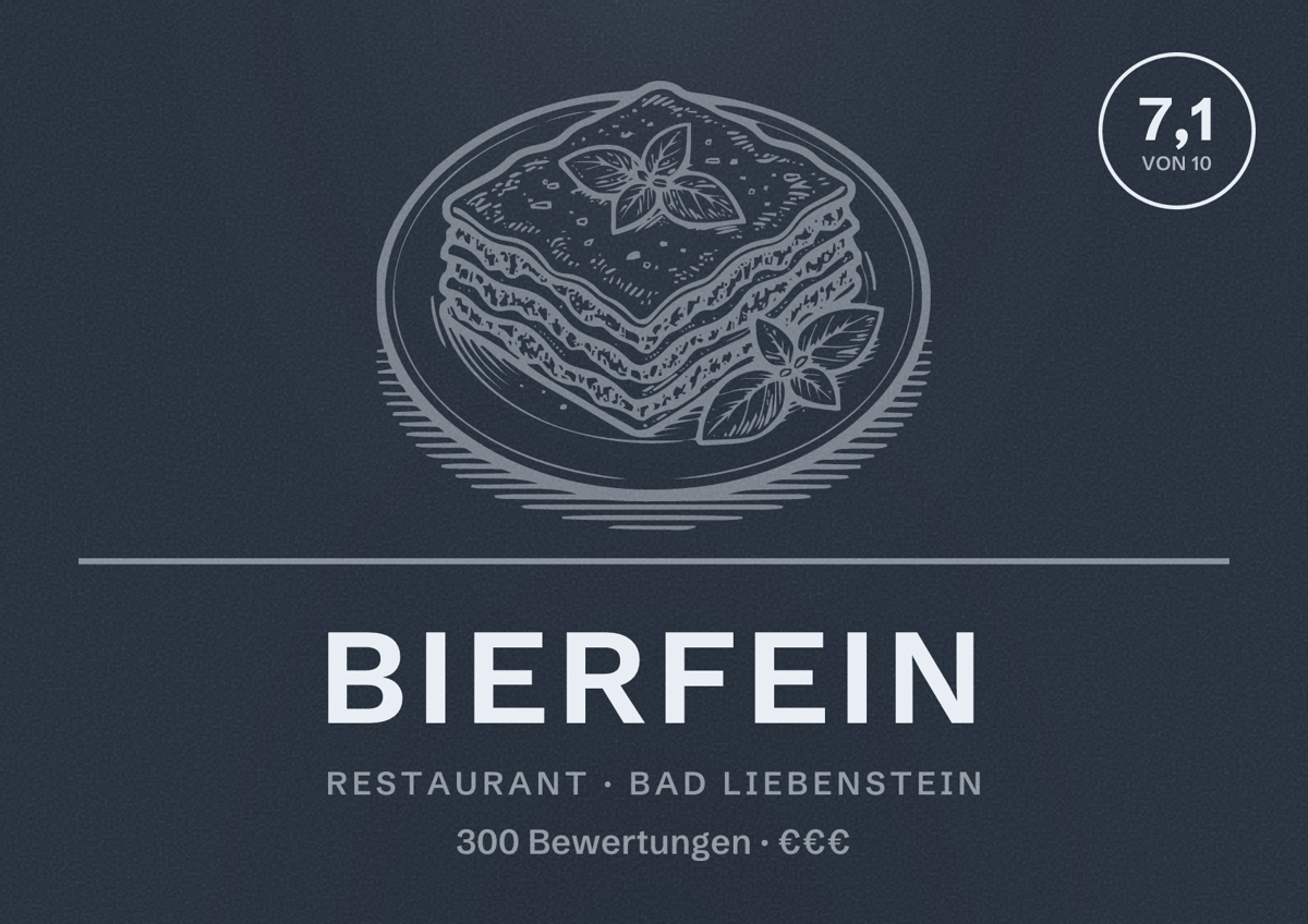 Illustriertes Poster von bierfein, Restaurant in Bad Liebenstein: Bewertung 7,1 von 10 aus 300 Bewertungen, Preisniveau €€€
