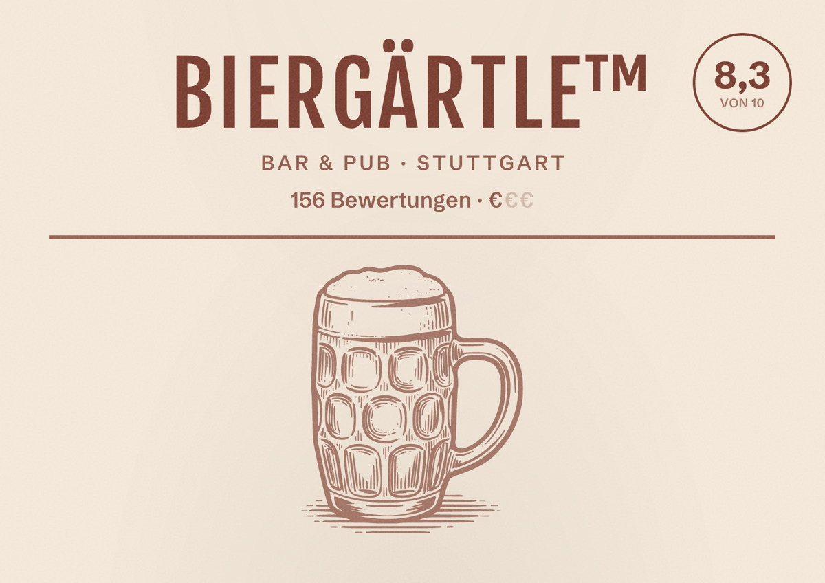 Illustriertes Poster von Biergärtle™, Bar & Pub in Stuttgart: Bewertung 8,3 von 10 aus 156 Bewertungen, Preisniveau €