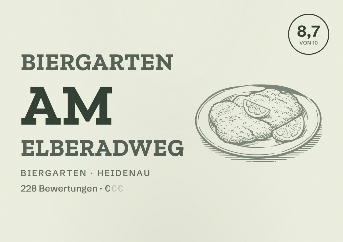 Illustriertes Poster von Biergarten am Elberadweg, Biergarten in Heidenau: Bewertung 8,7 von 10 aus 228 Bewertungen, Preisniveau €