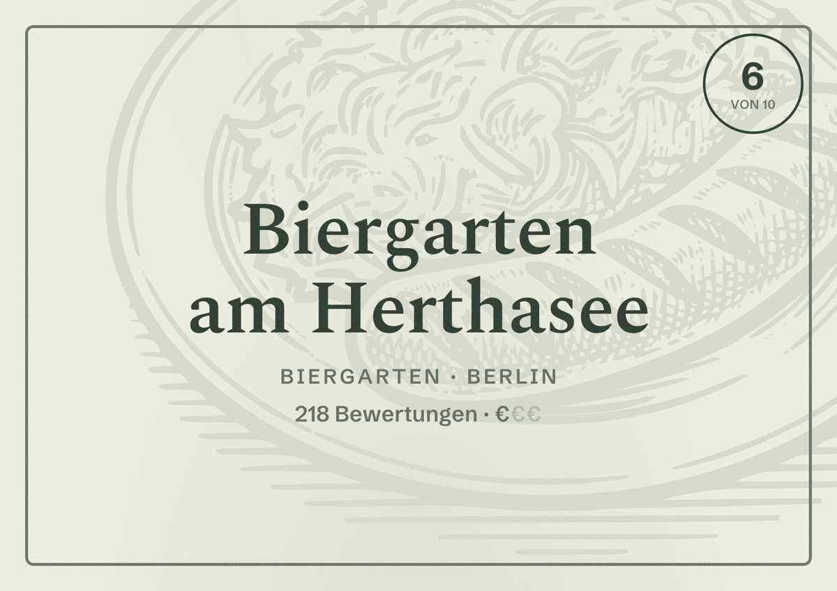 Illustriertes Poster von Biergarten am Herthasee, Biergarten in Berlin: Bewertung 6 von 10 aus 218 Bewertungen, Preisniveau €