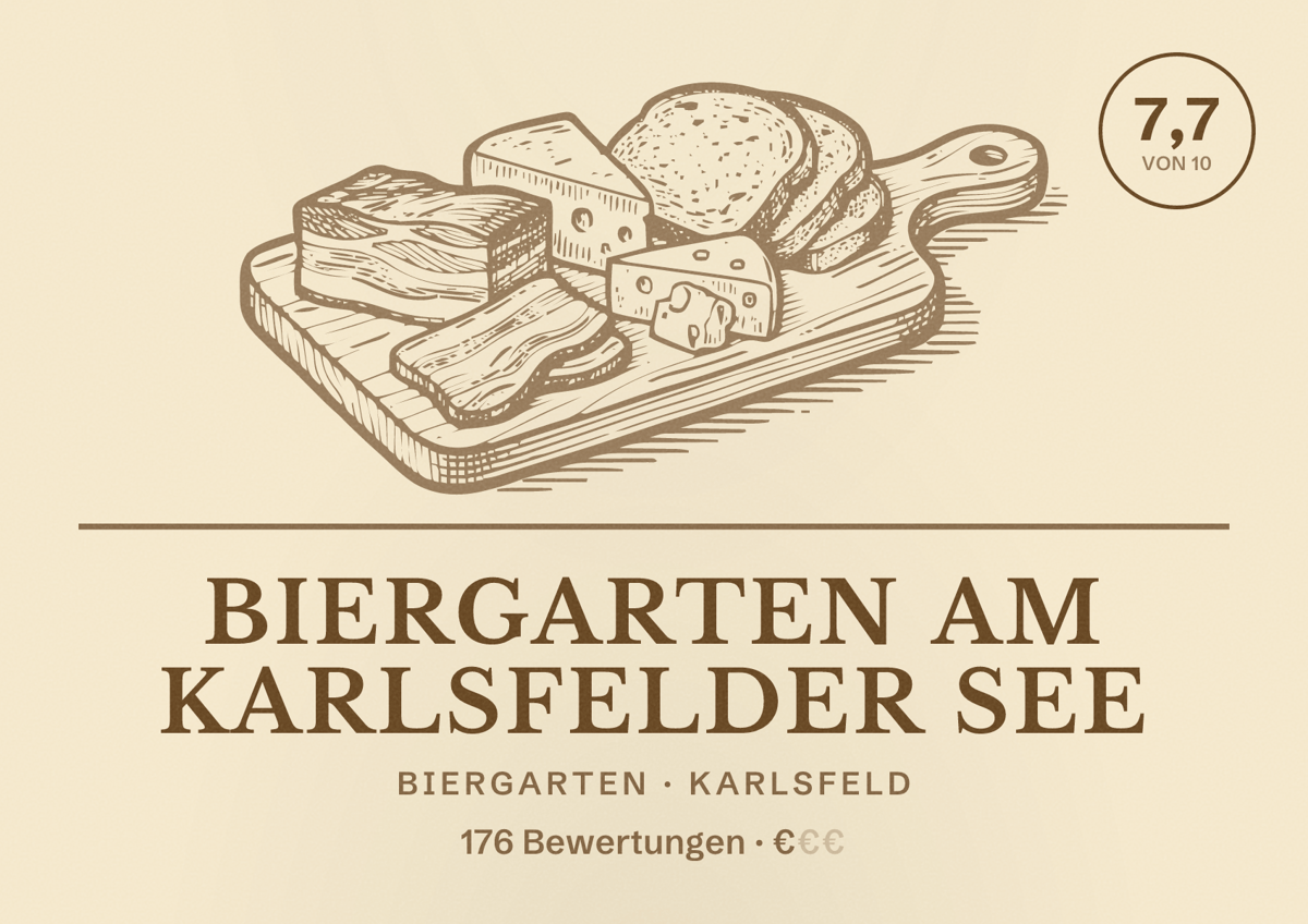Illustriertes Poster von Biergarten am Karlsfelder See, Biergarten in Karlsfeld: Bewertung 7,7 von 10 aus 176 Bewertungen, Preisniveau €