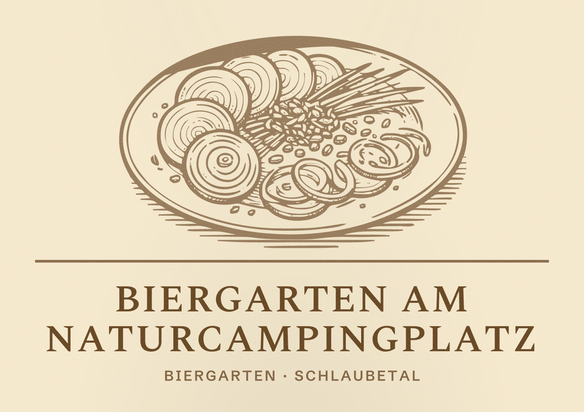 Illustriertes Poster von Biergarten am Naturcampingplatz, Biergarten in Schlaubetal