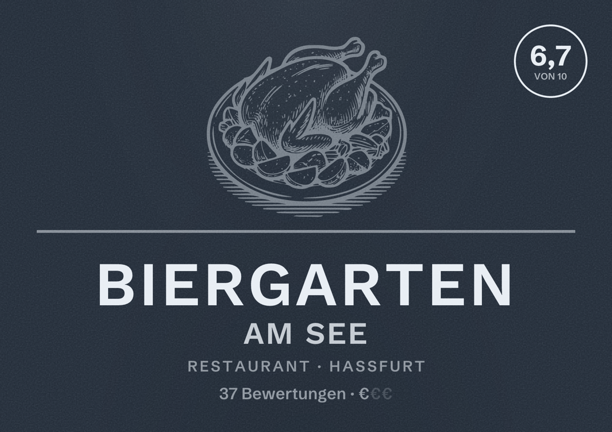 Illustriertes Poster von Biergarten am See, Restaurant in Haßfurt: Bewertung 6,7 von 10 aus 37 Bewertungen, Preisniveau €