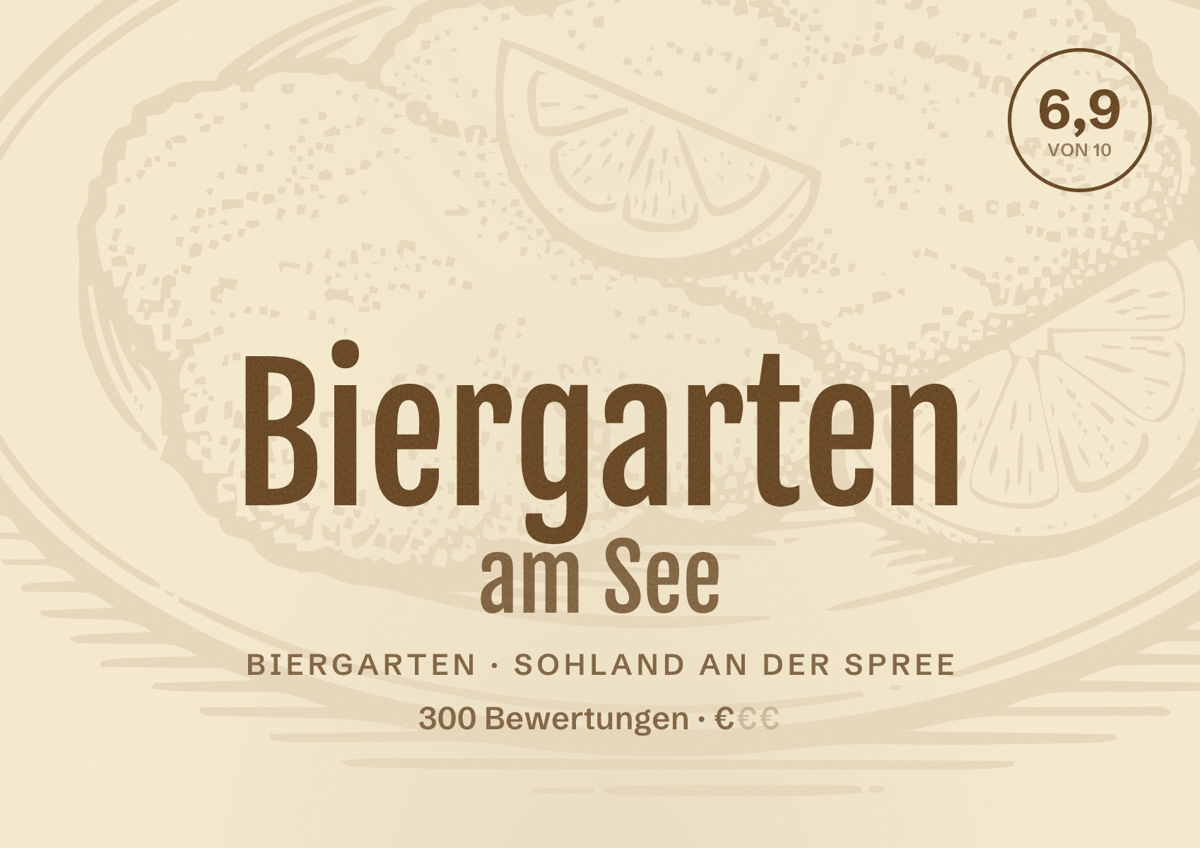 Illustriertes Poster von Biergarten am See, Biergarten in Sohland an der Spree: Bewertung 6,9 von 10 aus 300 Bewertungen, Preisniveau €