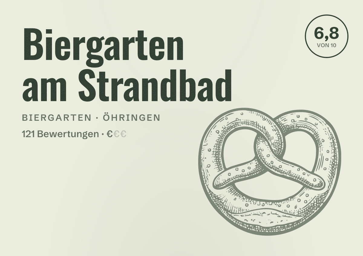 Illustriertes Poster von Biergarten am Strandbad, Biergarten in Öhringen: Bewertung 6,8 von 10 aus 121 Bewertungen, Preisniveau €