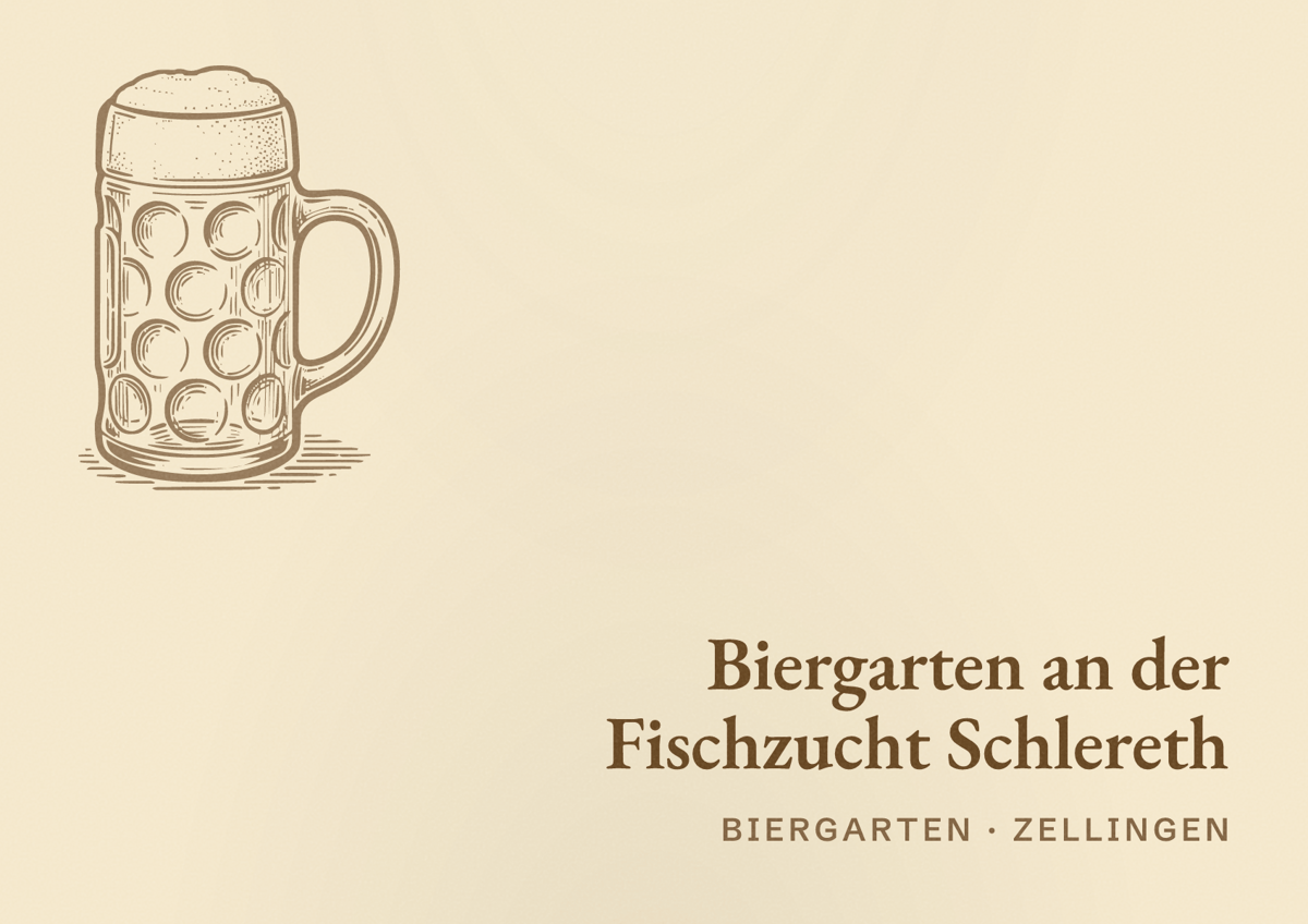 Illustriertes Poster von Biergarten an der Fischzucht Schlereth, Biergarten in Zellingen