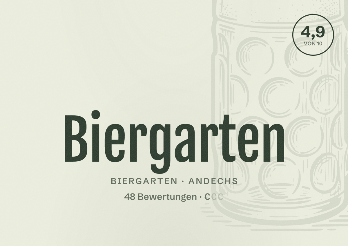Illustriertes Poster von Biergarten, Biergarten in Andechs: Bewertung 4,9 von 10 aus 48 Bewertungen, Preisniveau €