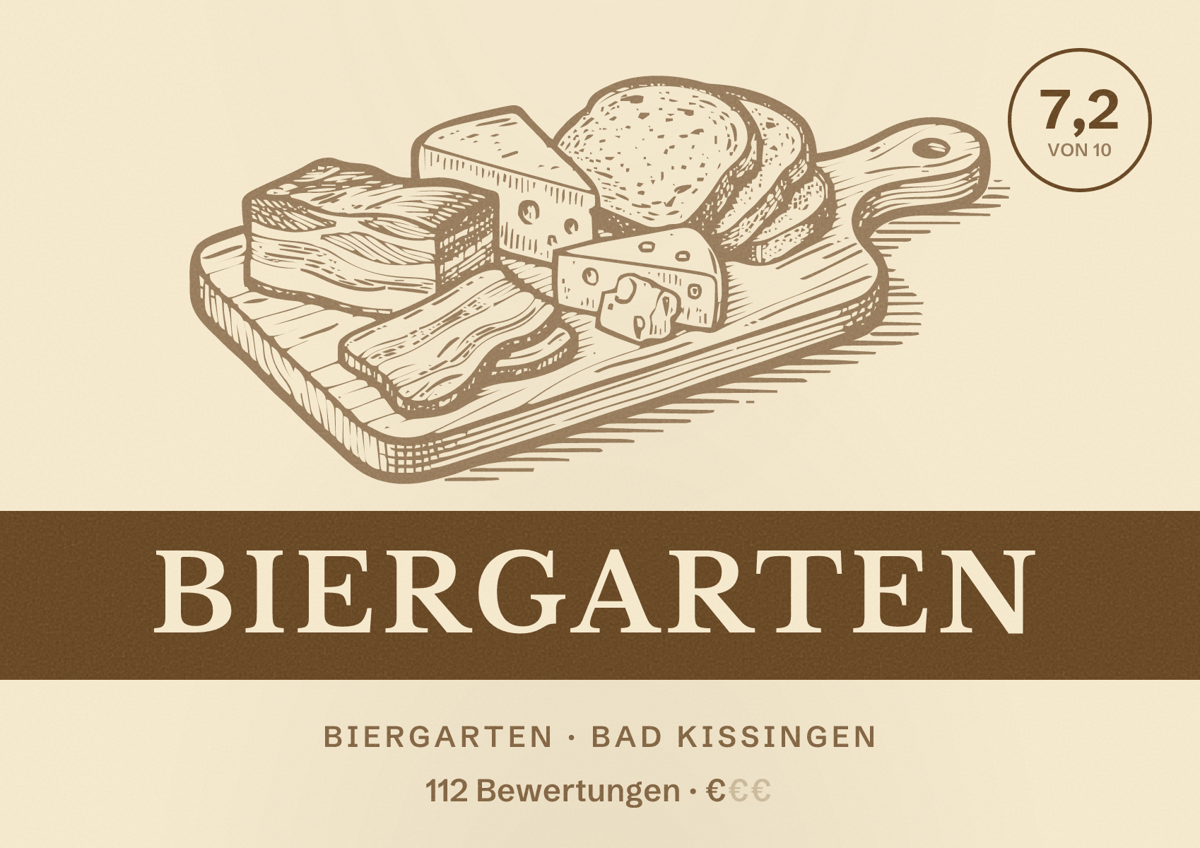 Illustriertes Poster von Biergarten, Biergarten in Bad Kissingen: Bewertung 7,2 von 10 aus 112 Bewertungen, Preisniveau €