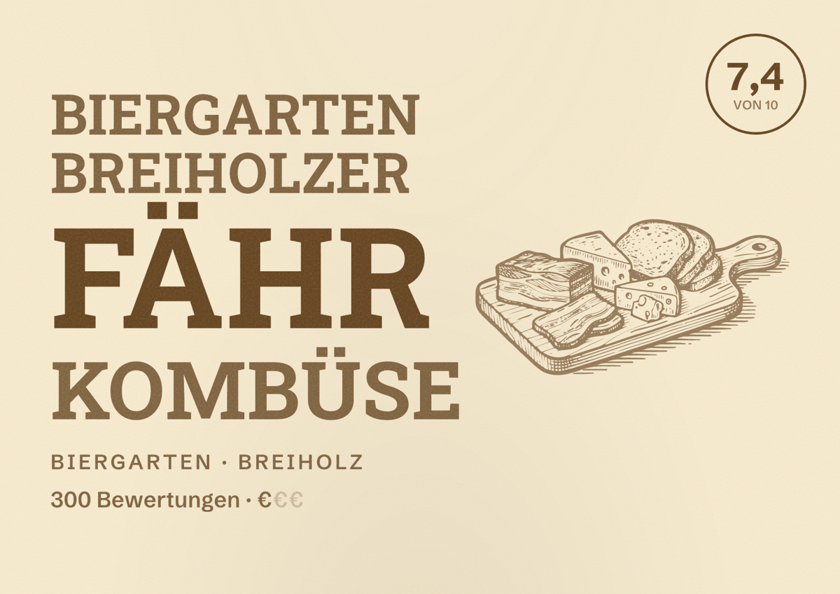 Illustriertes Poster von Biergarten Breiholzer Fähr Kombüse, Biergarten in Breiholz: Bewertung 7,4 von 10 aus 300 Bewertungen, Preisniveau €
