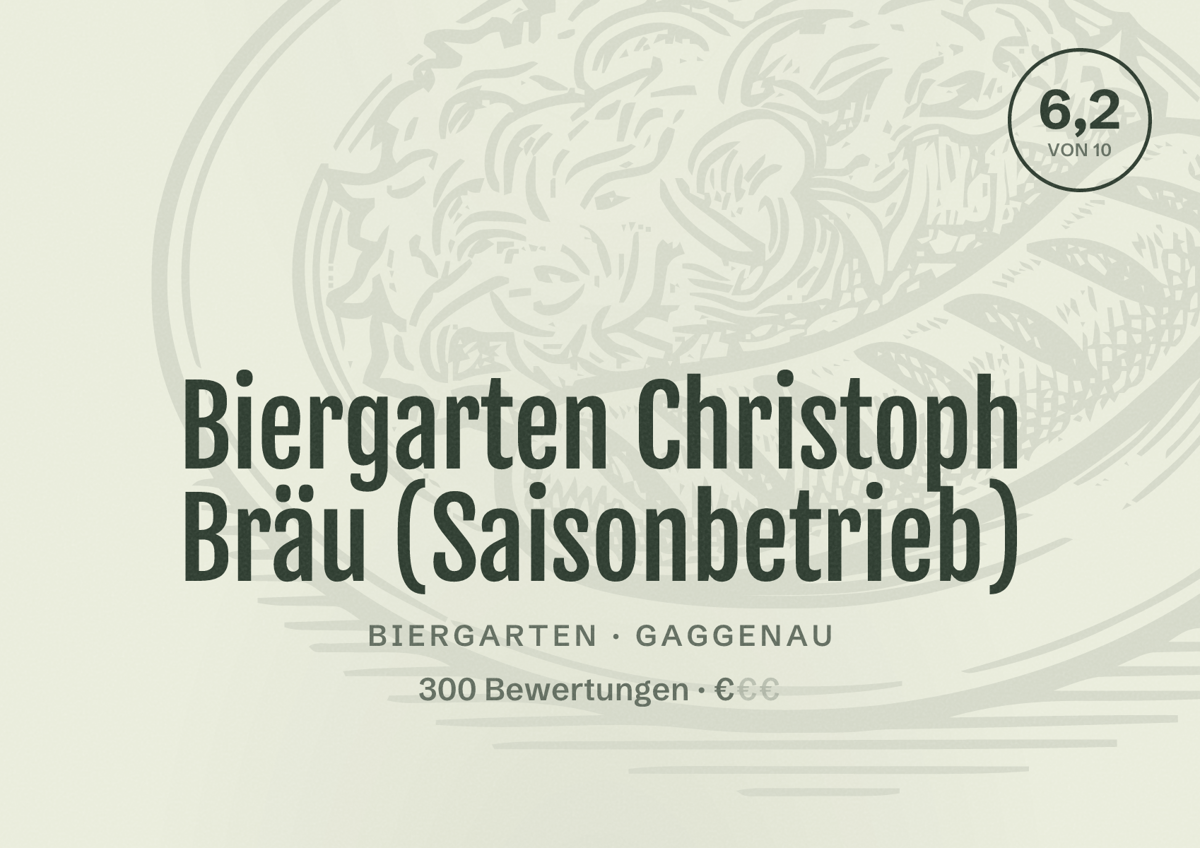 Illustriertes Poster von Biergarten Christoph Bräu (Saisonbetrieb), Biergarten in Gaggenau: Bewertung 6,2 von 10 aus 300 Bewertungen, Preisniveau €