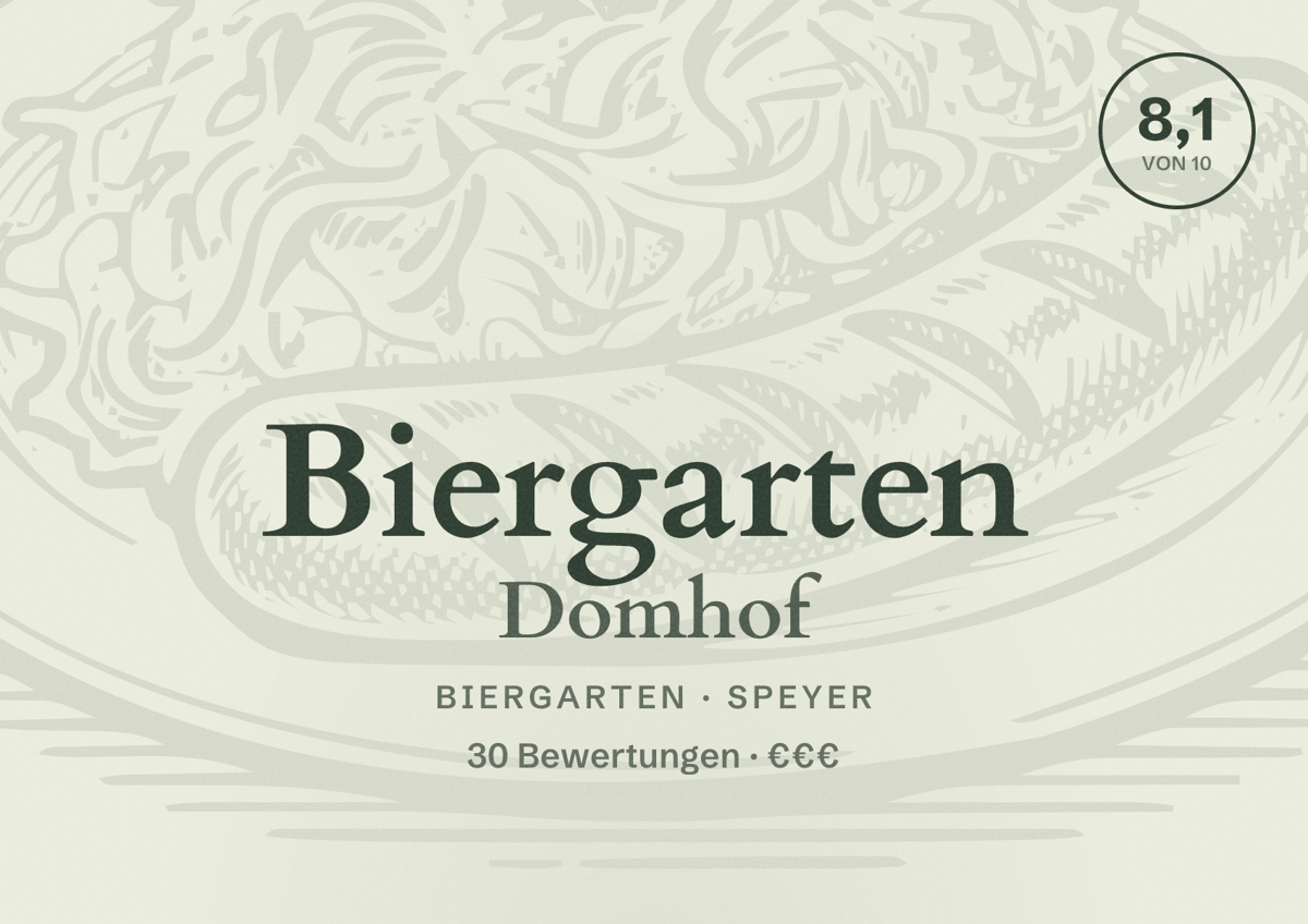 Illustriertes Poster von Biergarten Domhof, Biergarten in Speyer: Bewertung 8,1 von 10 aus 30 Bewertungen, Preisniveau €€€