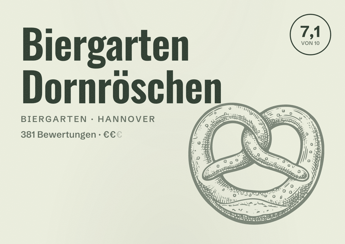 Illustriertes Poster von Biergarten Dornröschen, Biergarten in Hannover: Bewertung 7,1 von 10 aus 381 Bewertungen, Preisniveau €€