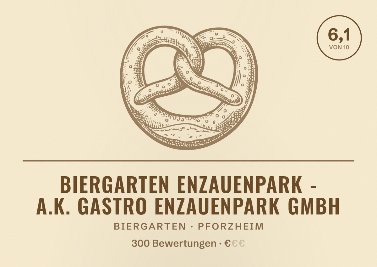 Illustriertes Poster von Biergarten Enzauenpark - A.K. Gastro Enzauenpark GmbH, Biergarten in Pforzheim: Bewertung 6,1 von 10 aus 300 Bewertungen, Preisniveau €