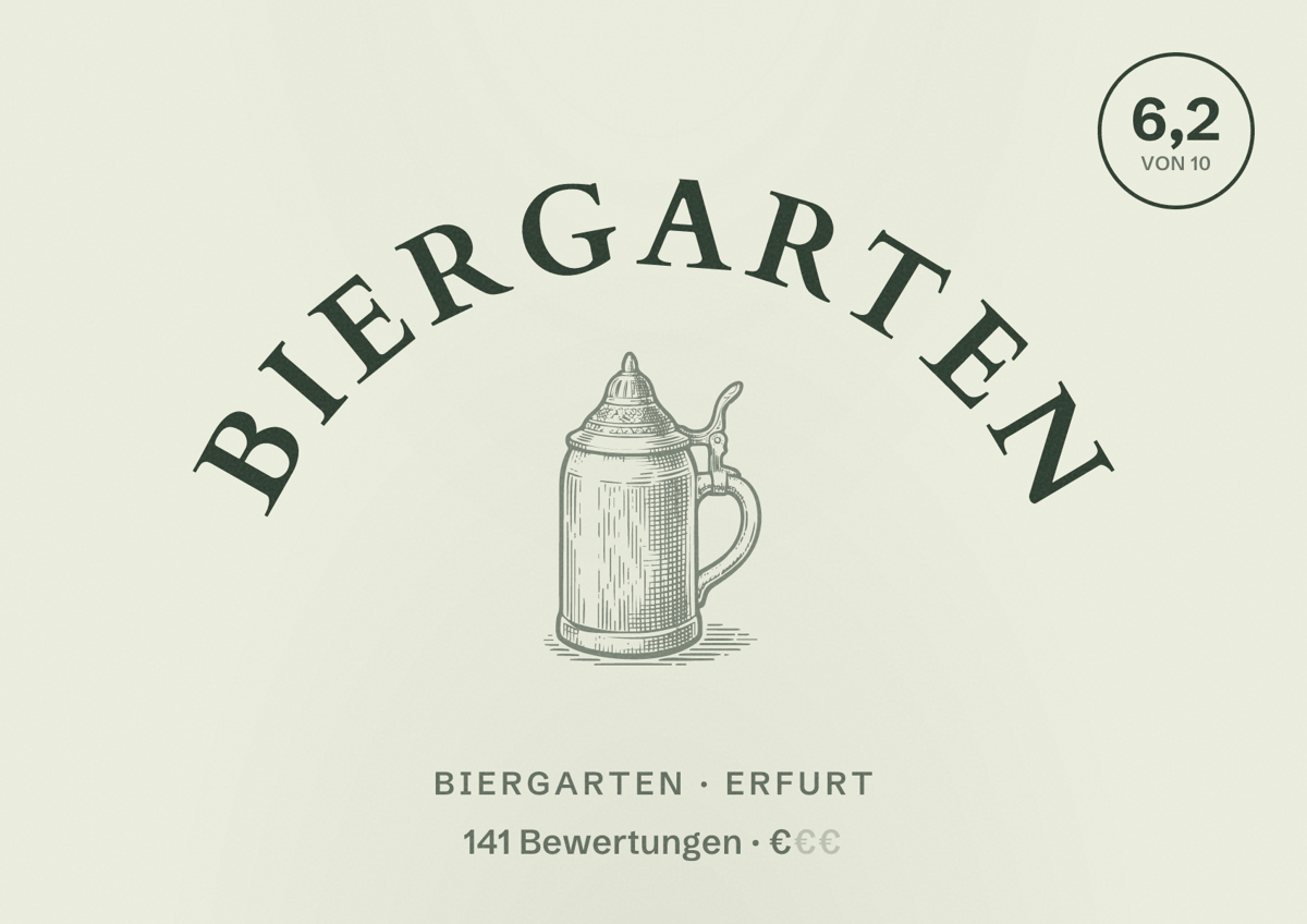 Illustriertes Poster von Biergarten, Biergarten in Erfurt: Bewertung 6,2 von 10 aus 141 Bewertungen, Preisniveau €