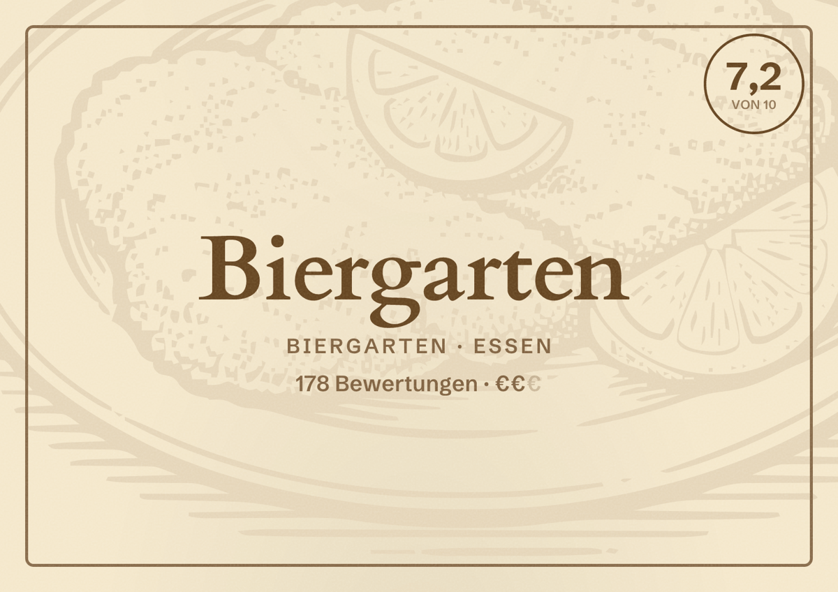 Illustriertes Poster von Biergarten, Biergarten in Essen: Bewertung 6,8 von 10 aus 122 Bewertungen, Preisniveau €