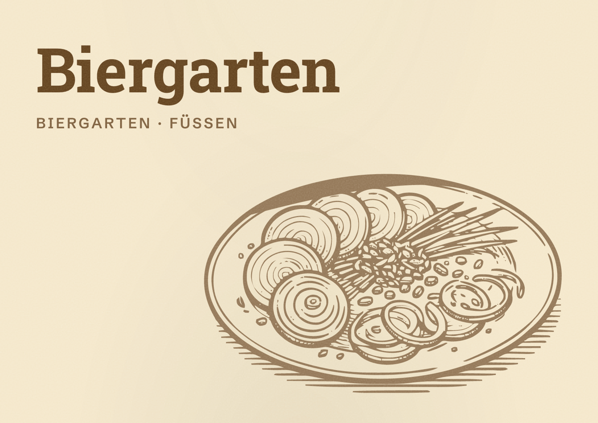 Illustriertes Poster von Biergarten, Biergarten in Füssen