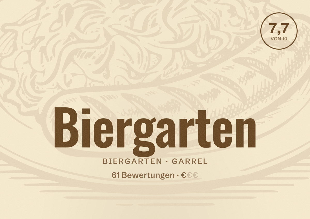 Illustriertes Poster von Biergarten, Biergarten in Garrel: Bewertung 7,7 von 10 aus 61 Bewertungen, Preisniveau €