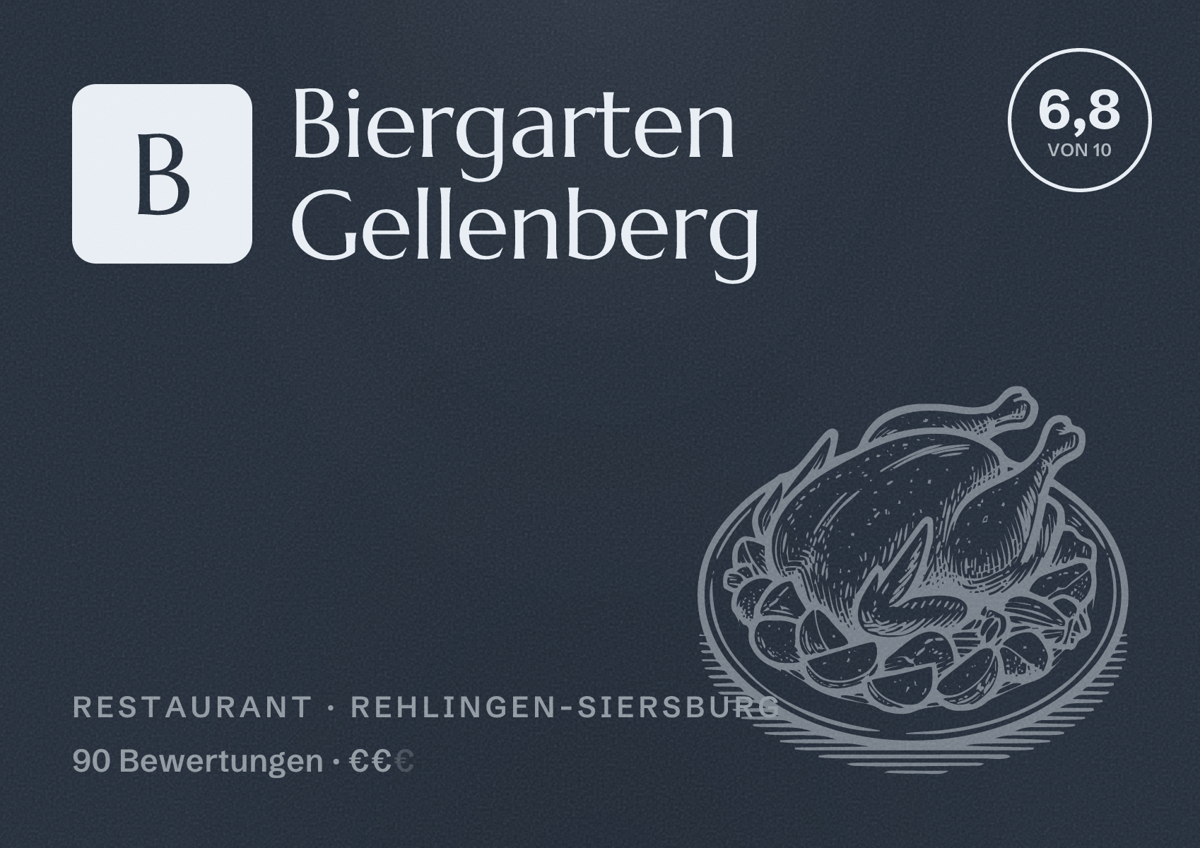 Illustriertes Poster von Biergarten Gellenberg, Restaurant in Rehlingen-Siersburg: Bewertung 6,8 von 10 aus 90 Bewertungen, Preisniveau €€
