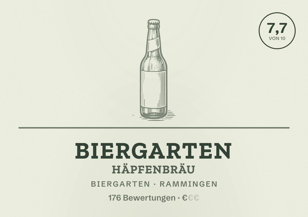 Illustriertes Poster von Biergarten Häpfenbräu, Biergarten in Rammingen: Bewertung 7,7 von 10 aus 176 Bewertungen, Preisniveau €