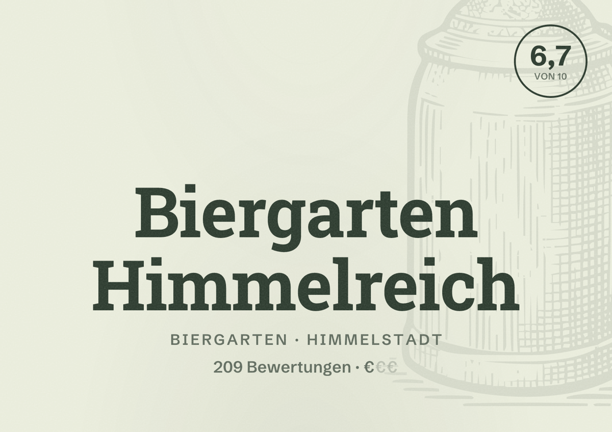 Illustriertes Poster von Biergarten Himmelreich, Biergarten in Himmelstadt: Bewertung 6,7 von 10 aus 209 Bewertungen, Preisniveau €