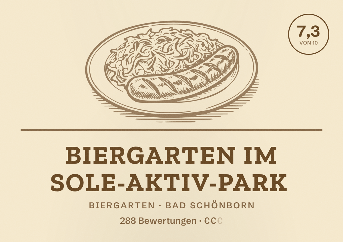 Illustriertes Poster von Biergarten im Sole-Aktiv-Park, Biergarten in Bad Schönborn: Bewertung 7,3 von 10 aus 288 Bewertungen, Preisniveau €€