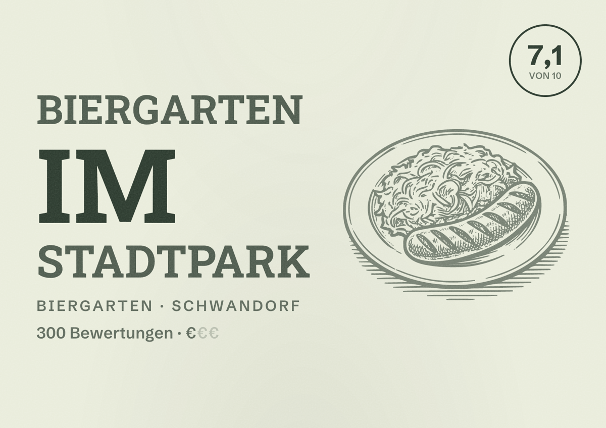 Illustriertes Poster von Biergarten im Stadtpark, Biergarten in Schwandorf: Bewertung 7,1 von 10 aus 300 Bewertungen, Preisniveau €