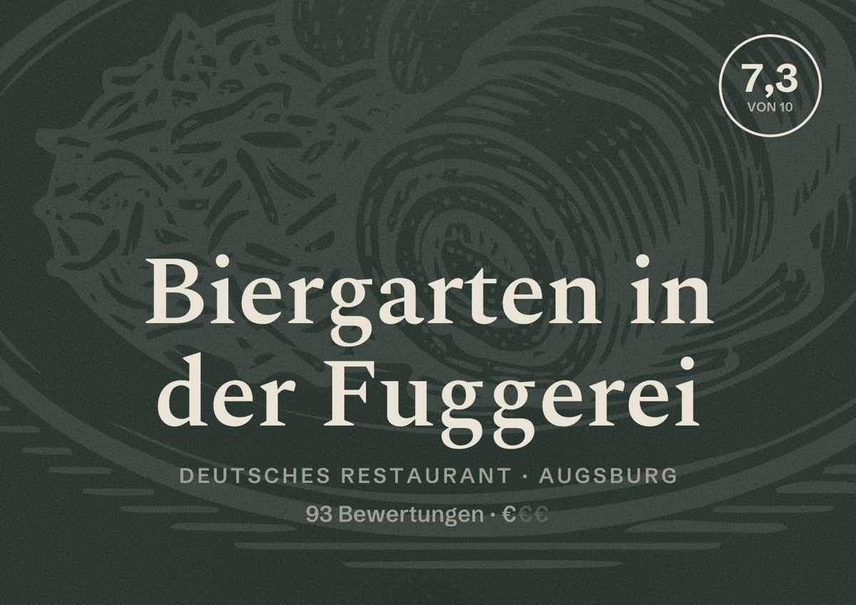 Illustriertes Poster von Biergarten in der Fuggerei, Deutsches Restaurant in Augsburg: Bewertung 7,3 von 10 aus 93 Bewertungen, Preisniveau €