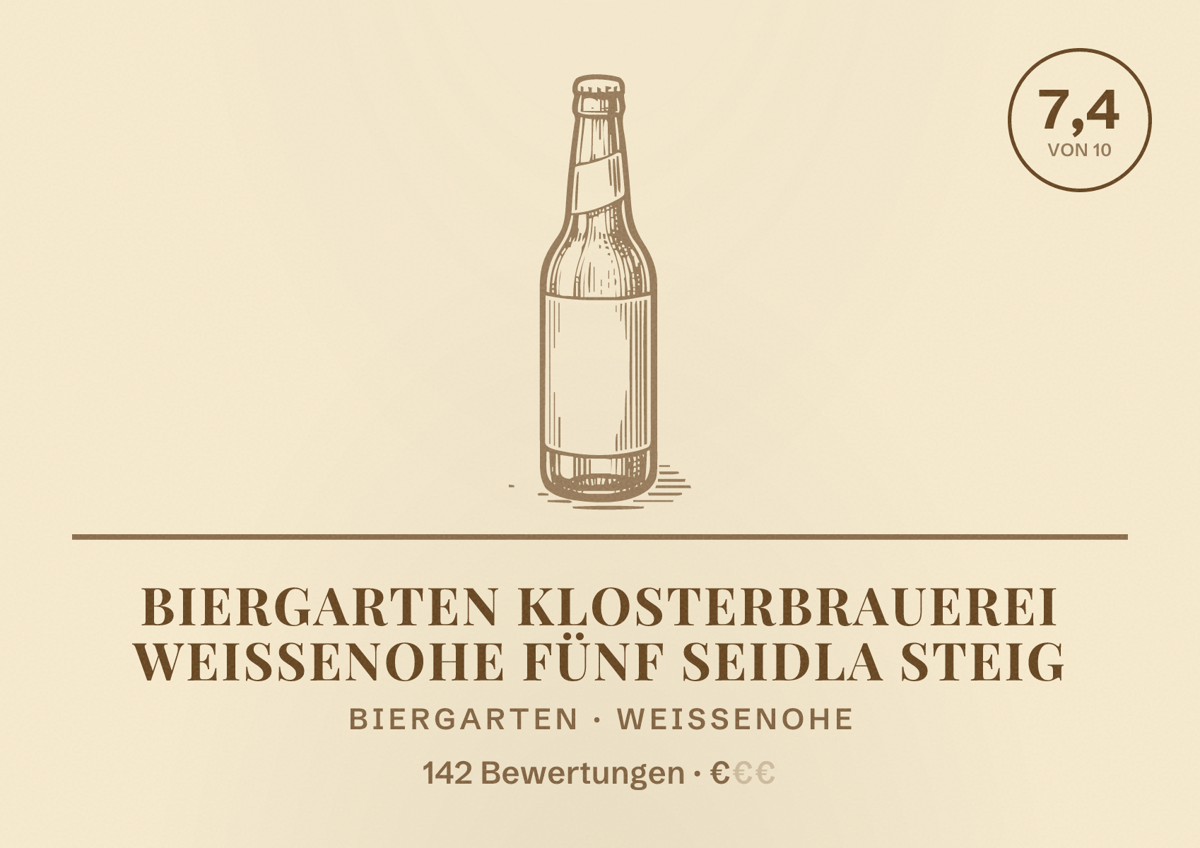 Illustriertes Poster von Biergarten Klosterbrauerei Weißenohe Fünf Seidla Steig, Biergarten in Weißenohe: Bewertung 7,4 von 10 aus 142 Bewertungen, Preisniveau €