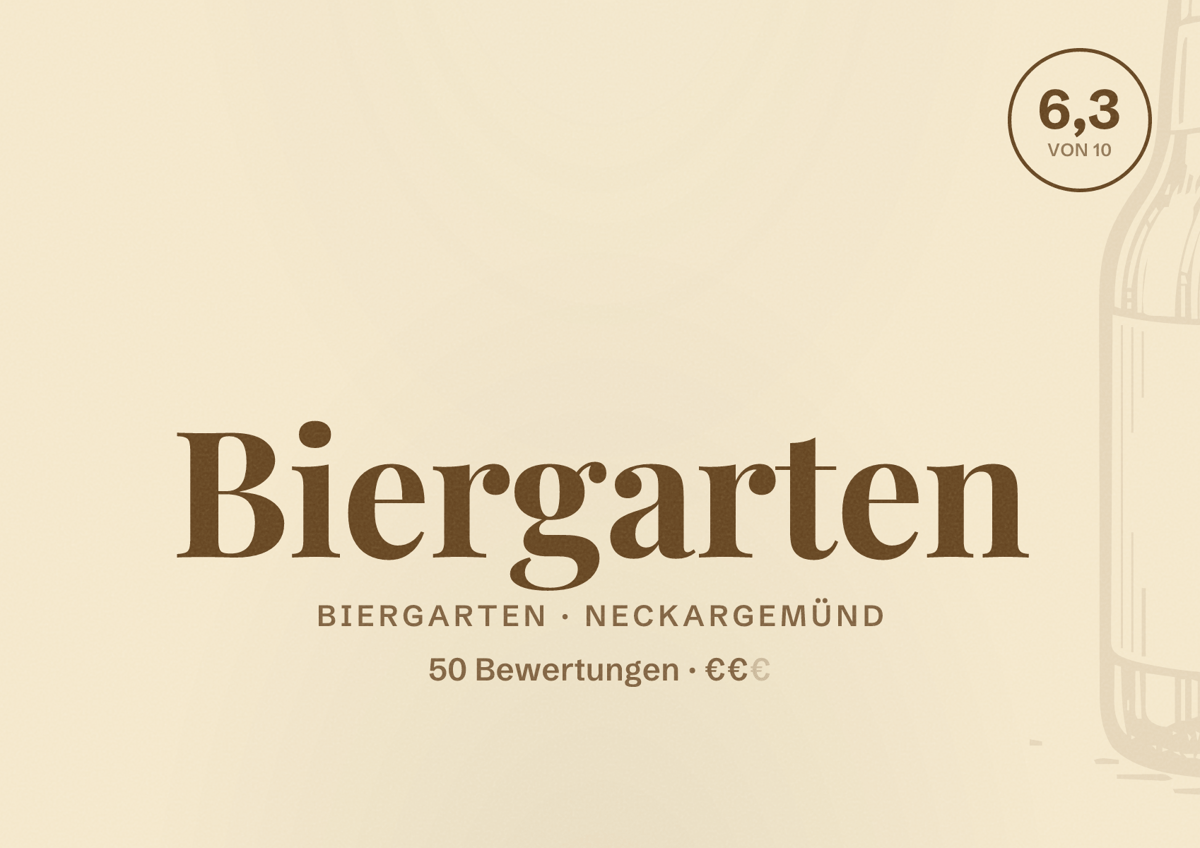 Illustriertes Poster von Biergarten, Biergarten in Neckargemünd: Bewertung 6,3 von 10 aus 50 Bewertungen, Preisniveau €€