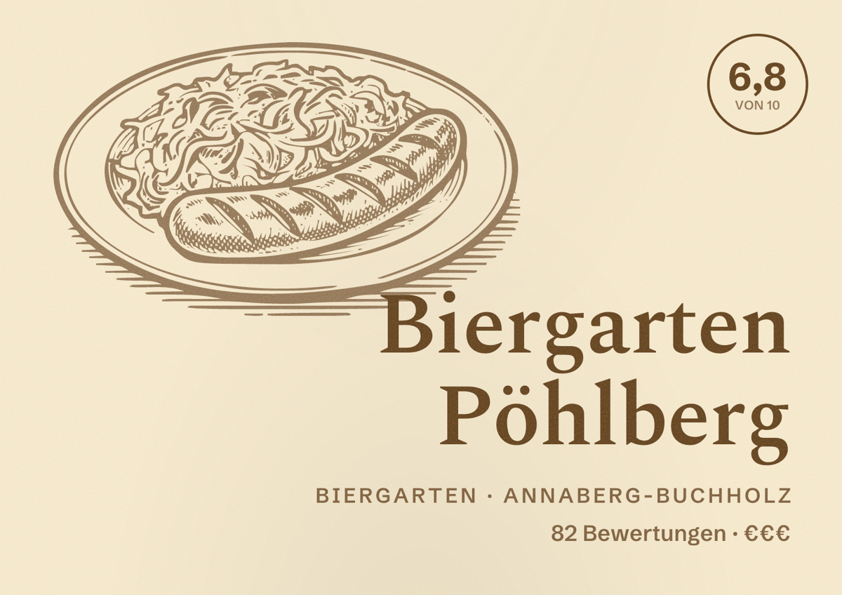 Illustriertes Poster von Biergarten Pöhlberg, Biergarten in Annaberg-Buchholz: Bewertung 6,8 von 10 aus 82 Bewertungen, Preisniveau €€€