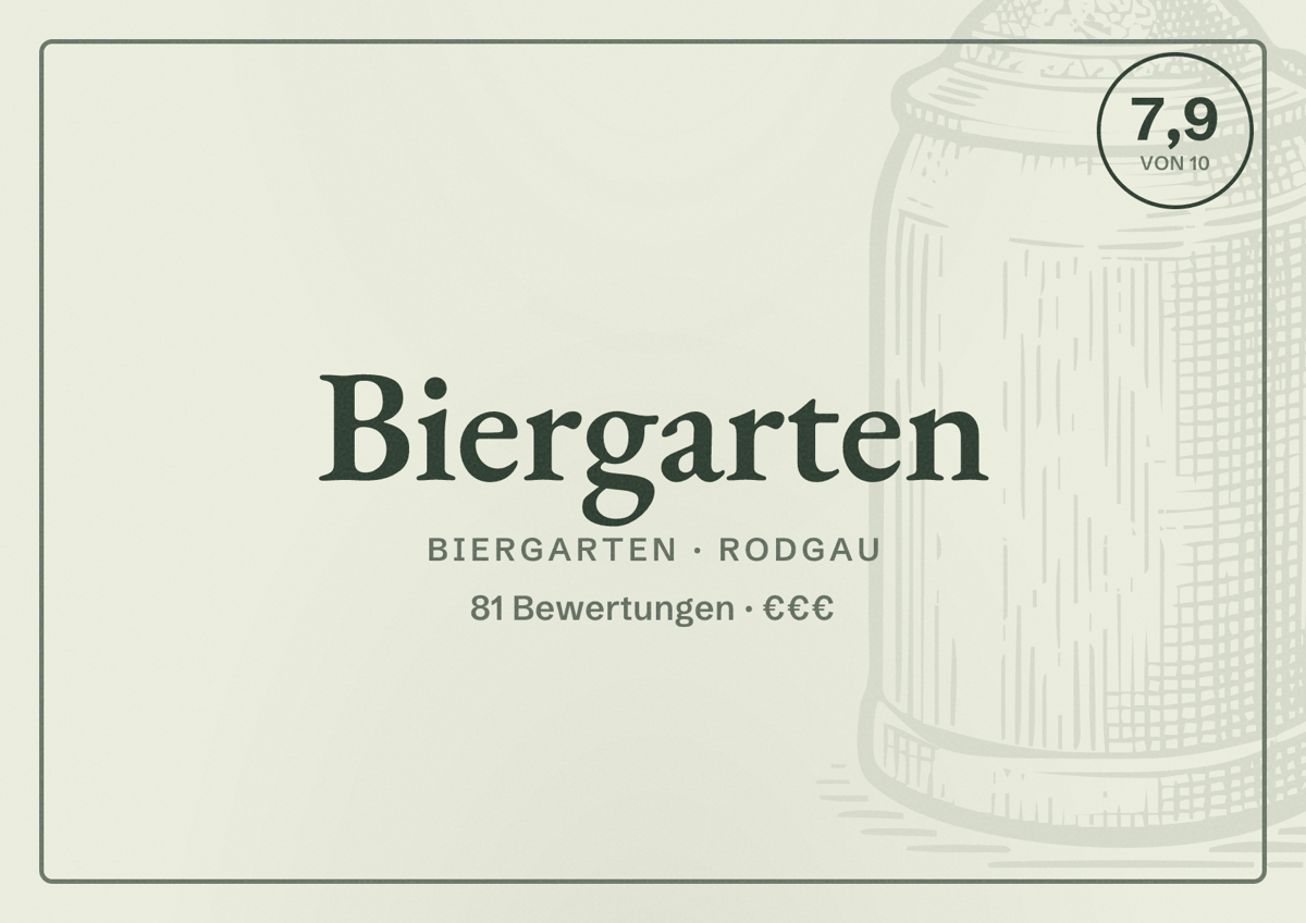 Illustriertes Poster von Biergarten, Biergarten in Rodgau: Bewertung 7,9 von 10 aus 81 Bewertungen, Preisniveau €€€