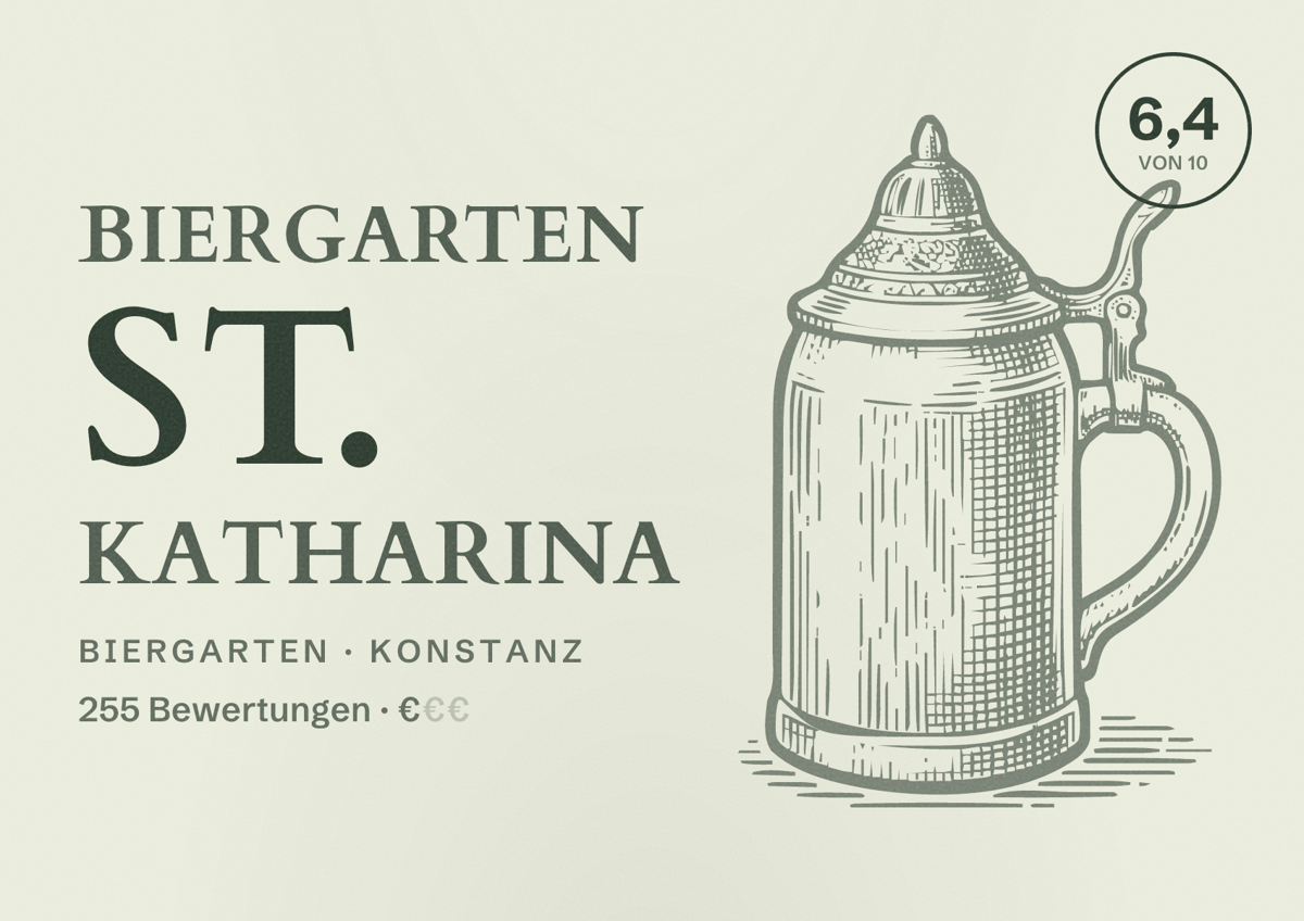 Illustriertes Poster von Biergarten St. Katharina, Biergarten in Konstanz: Bewertung 6,4 von 10 aus 255 Bewertungen, Preisniveau €