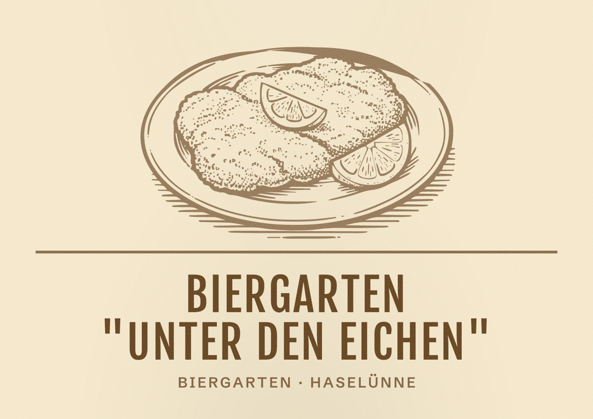 Illustriertes Poster von Biergarten "Unter den Eichen", Biergarten in Haselünne