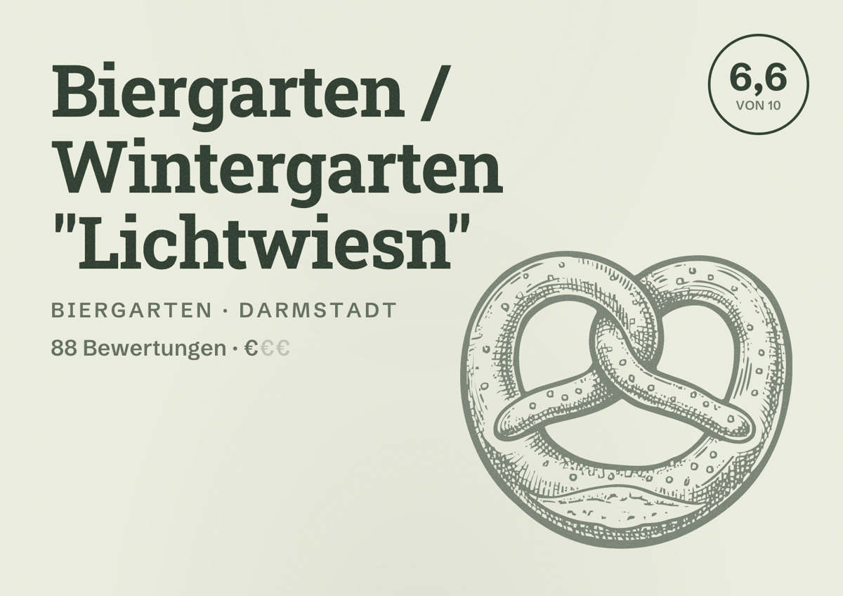 Illustriertes Poster von Biergarten / Wintergarten "Lichtwiesn", Biergarten in Darmstadt: Bewertung 6,6 von 10 aus 88 Bewertungen, Preisniveau €
