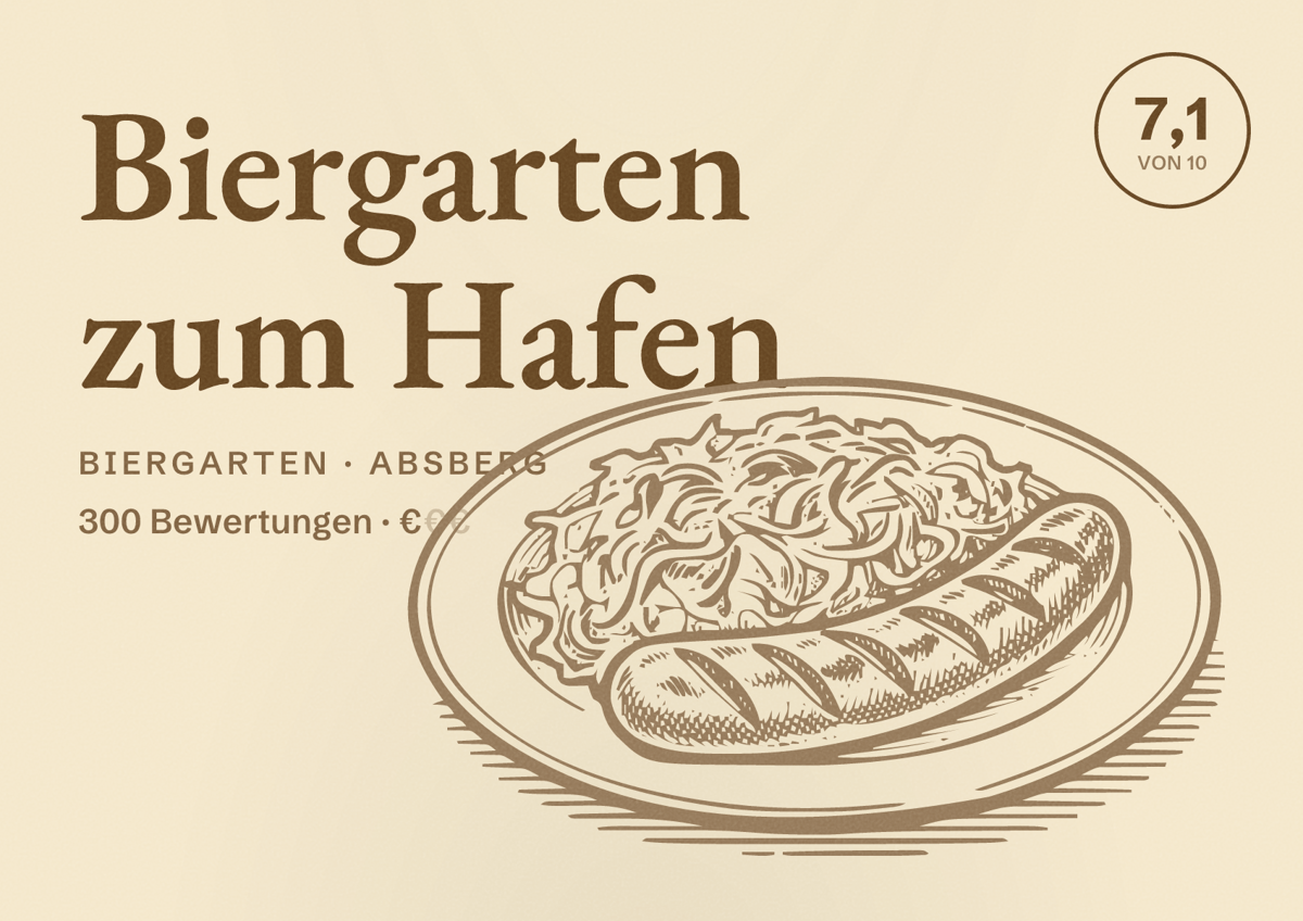 Illustriertes Poster von Biergarten zum Hafen, Biergarten in Absberg: Bewertung 7,1 von 10 aus 300 Bewertungen, Preisniveau €