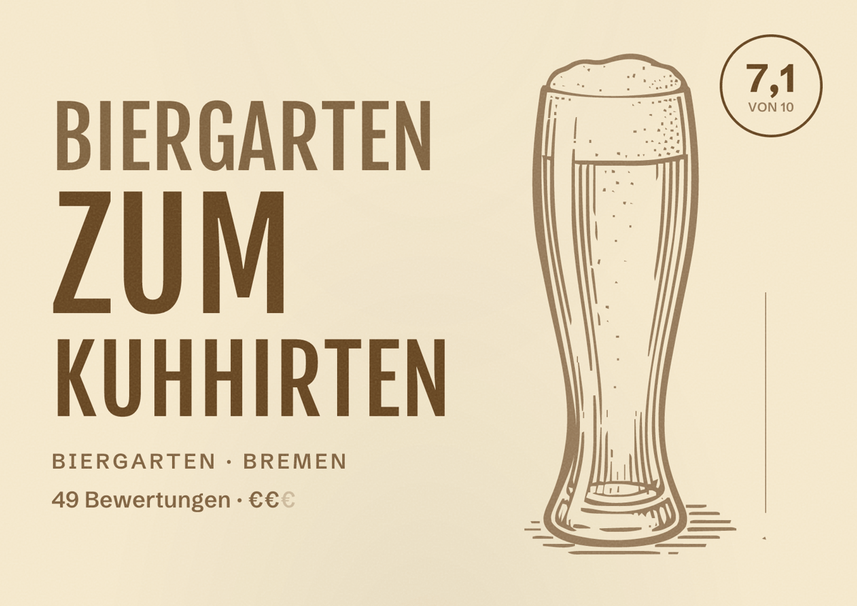 Illustriertes Poster von Biergarten Zum Kuhhirten, Biergarten in Bremen: Bewertung 7,1 von 10 aus 49 Bewertungen, Preisniveau €€