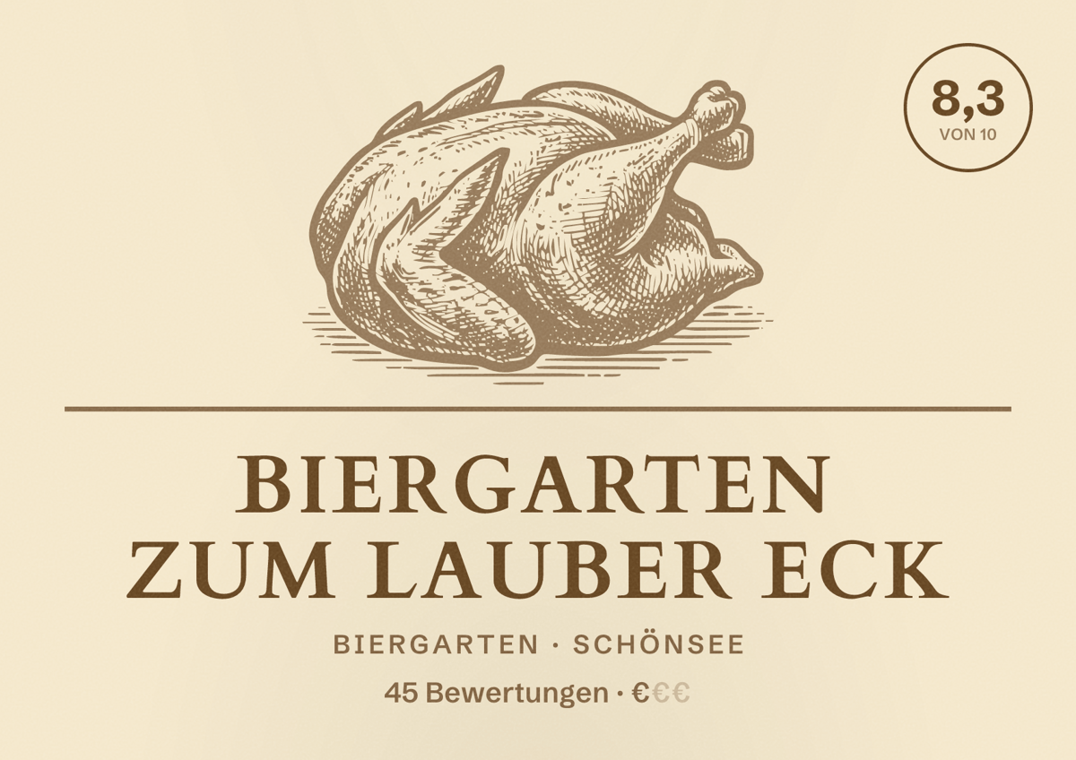 Illustriertes Poster von Biergarten Zum Lauber Eck, Biergarten in Schönsee: Bewertung 8,3 von 10 aus 45 Bewertungen, Preisniveau €
