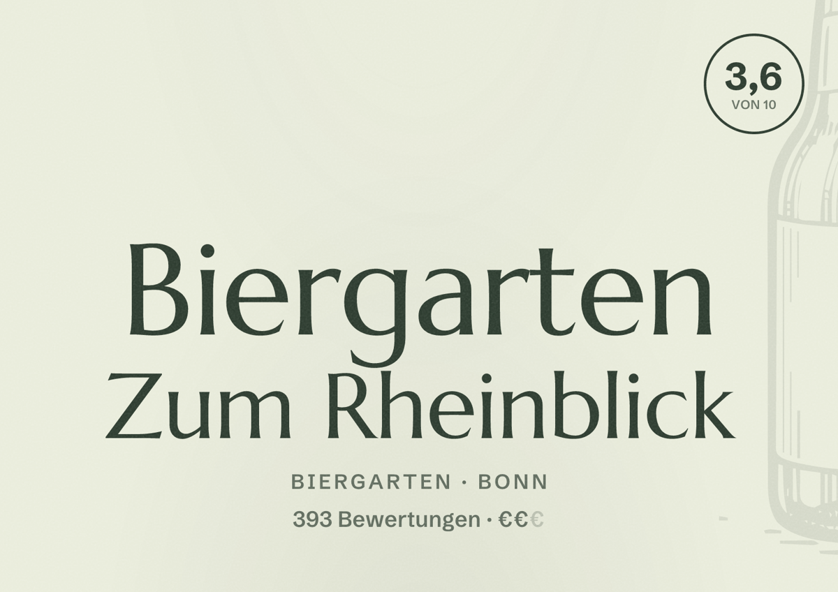 Illustriertes Poster von Biergarten Zum Rheinblick, Biergarten in Bonn: Bewertung 3,6 von 10 aus 393 Bewertungen, Preisniveau €€