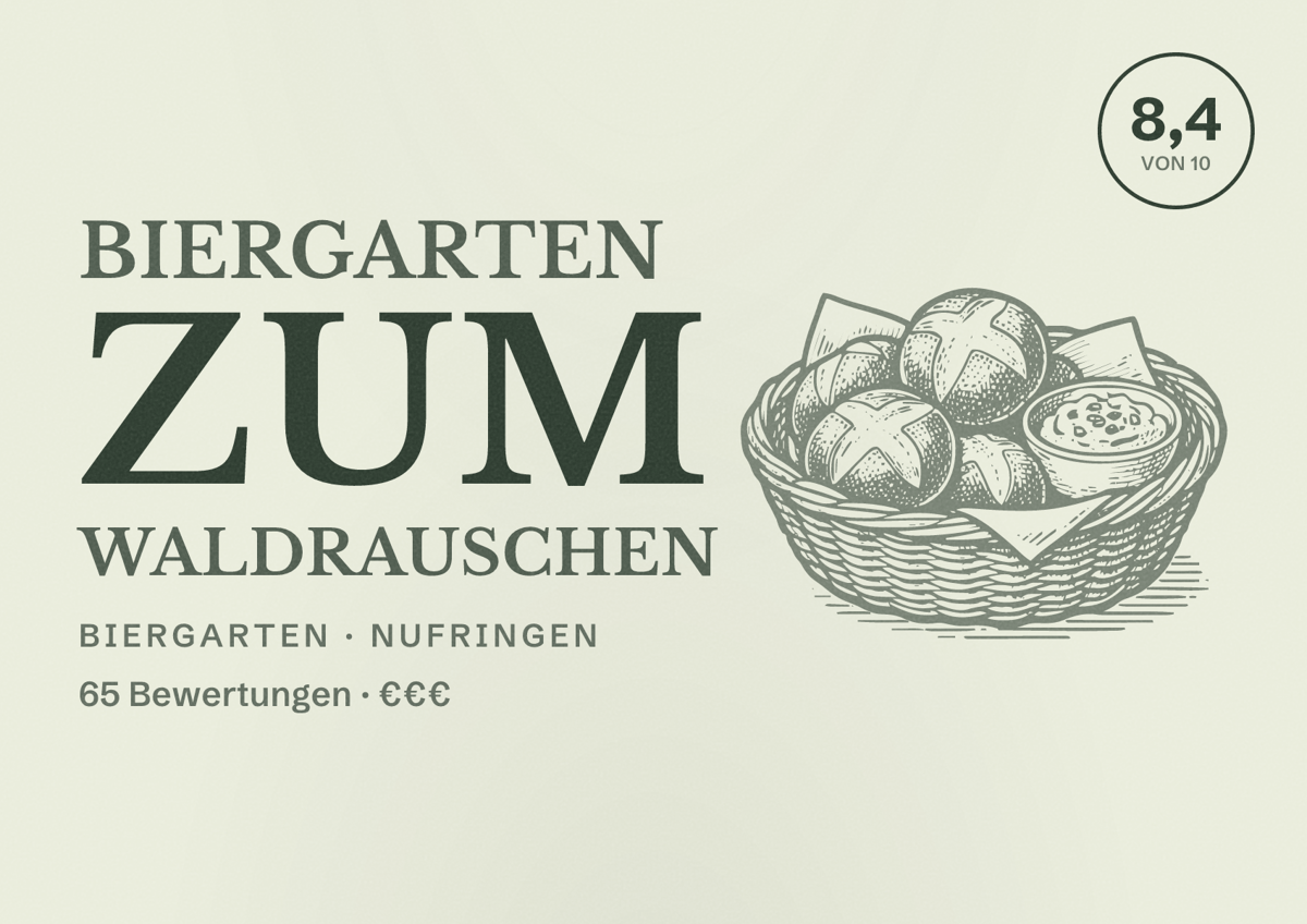 Illustriertes Poster von Biergarten zum Waldrauschen, Biergarten in Nufringen: Bewertung 8,4 von 10 aus 65 Bewertungen, Preisniveau €€€