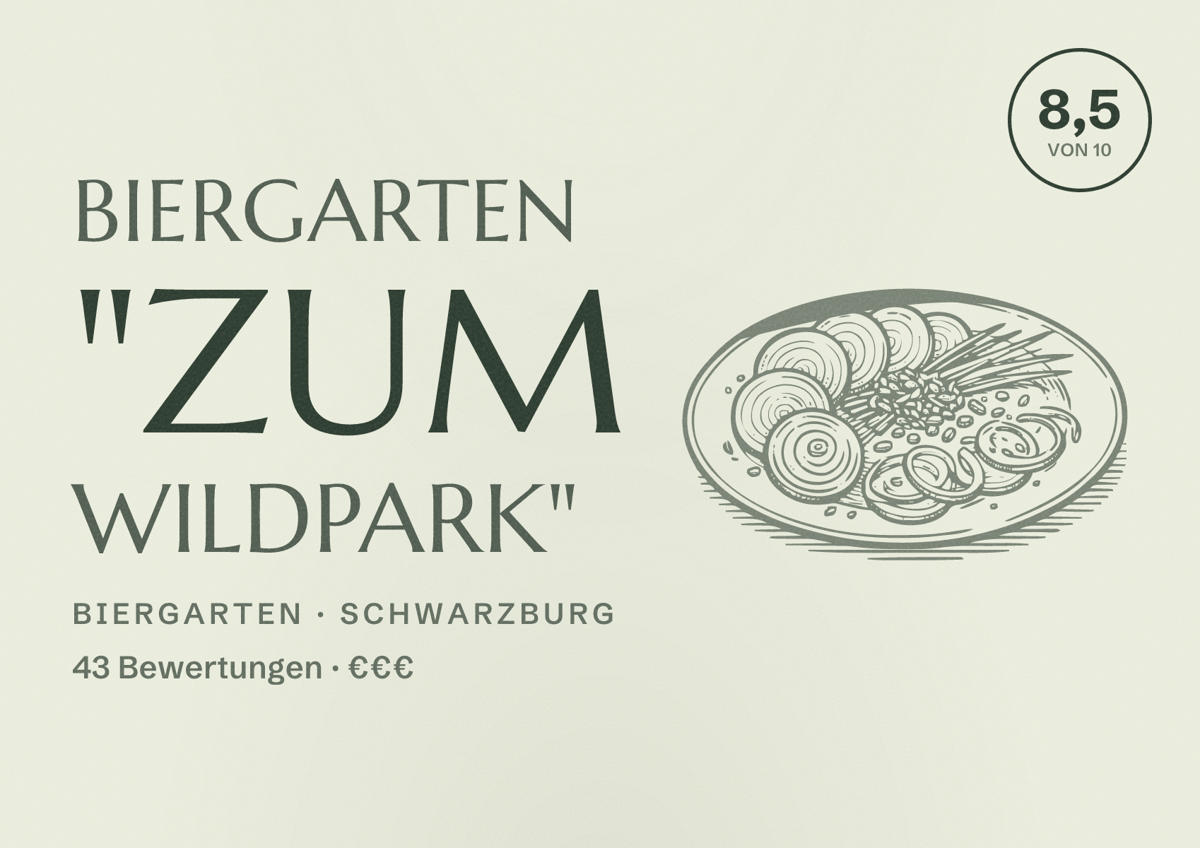 Illustriertes Poster von Biergarten "Zum Wildpark", Biergarten in Schwarzburg: Bewertung 8,5 von 10 aus 43 Bewertungen, Preisniveau €€€