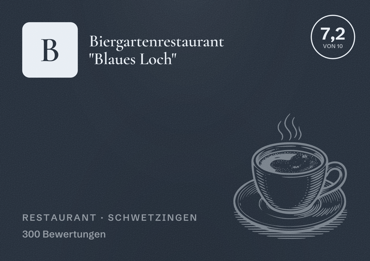 Illustriertes Poster von Biergartenrestaurant "Blaues Loch", Restaurant in Schwetzingen: Bewertung 7,2 von 10 aus 300 Bewertungen