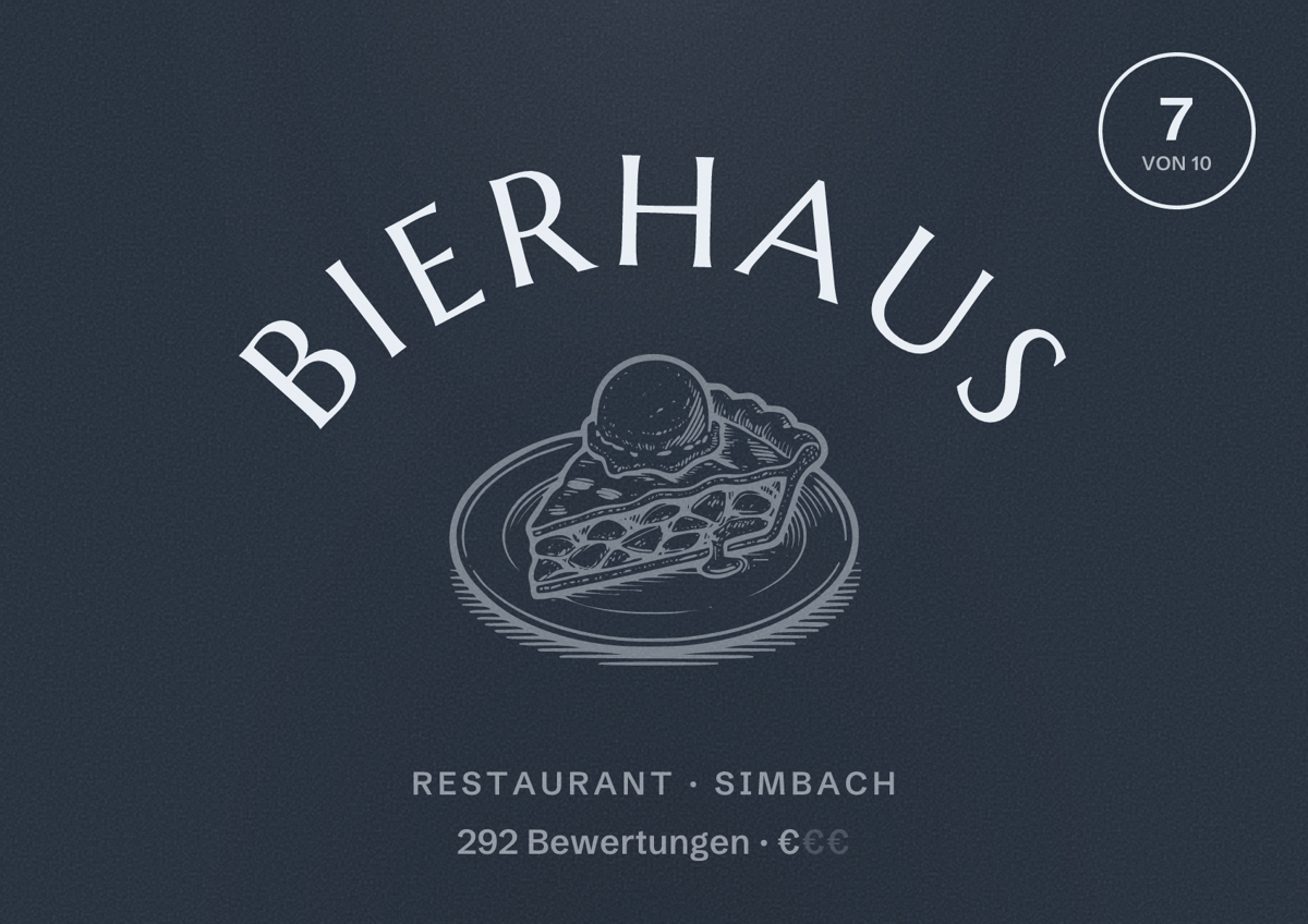 Illustriertes Poster von Bierhaus, Restaurant in Simbach: Bewertung 7 von 10 aus 292 Bewertungen, Preisniveau €