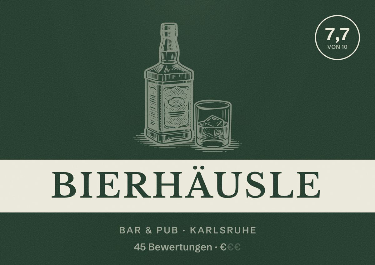 Illustriertes Poster von Bierhäusle, Bar & Pub in Karlsruhe: Bewertung 7,7 von 10 aus 45 Bewertungen, Preisniveau €