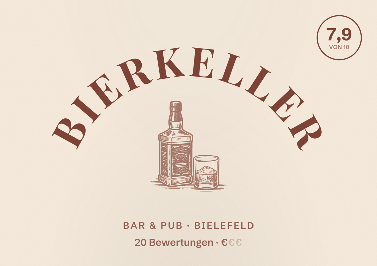 Illustriertes Poster von Bierkeller, Bar & Pub in Bielefeld: Bewertung 7,9 von 10 aus 20 Bewertungen, Preisniveau €