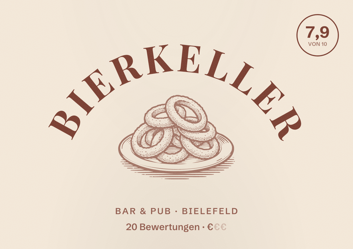 Illustriertes Poster von Bierkeller, Bar & Pub in Bielefeld: Bewertung 7,9 von 10 aus 20 Bewertungen, Preisniveau €