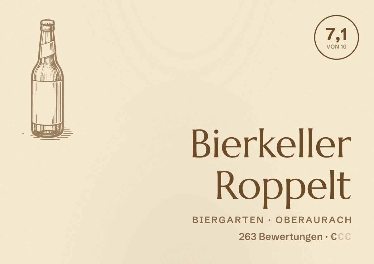 Illustriertes Poster von Bierkeller Roppelt, Biergarten in Oberaurach: Bewertung 7,1 von 10 aus 263 Bewertungen, Preisniveau €