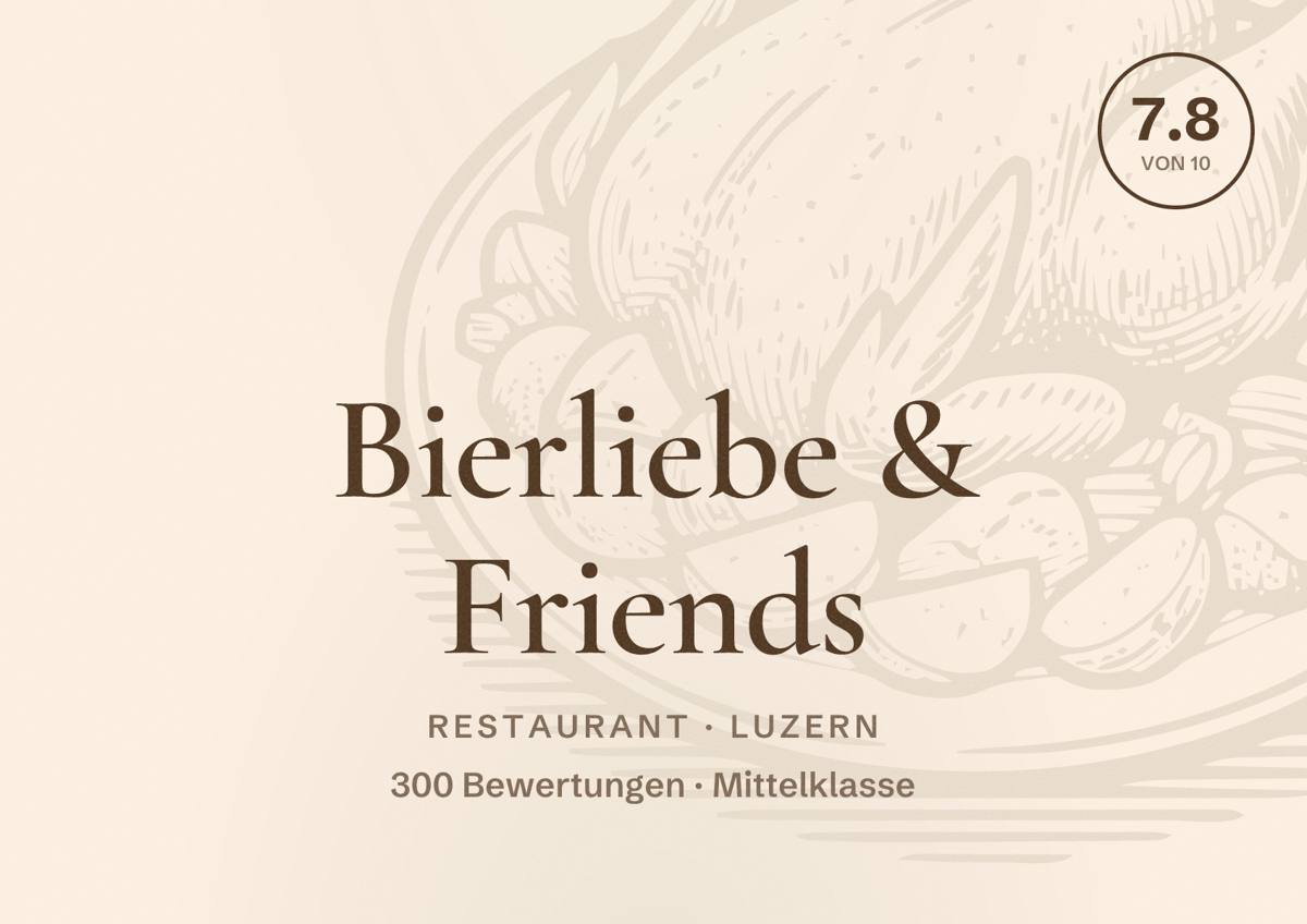 Illustriertes Poster von Bierliebe & Friends, Restaurant in Luzern: Bewertung 7.8 von 10 aus 300 Bewertungen, Preisniveau Mittelklasse